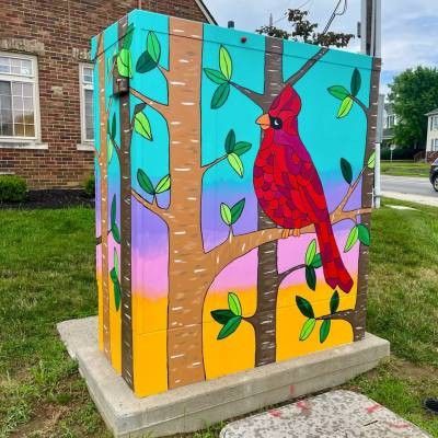 Cardinals in the Birch Trees Utility Box