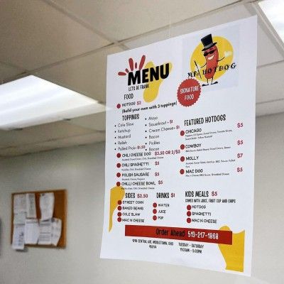 Mr. Hotdog Menu, Middletown Ohio