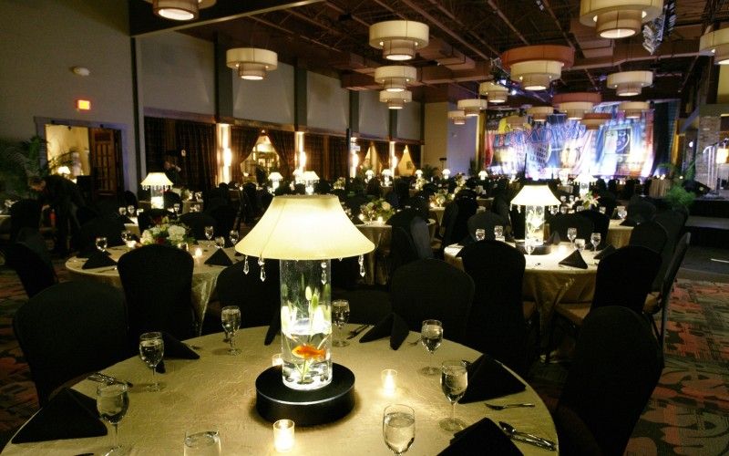 Oscar Event Center dining area with fish center pieces