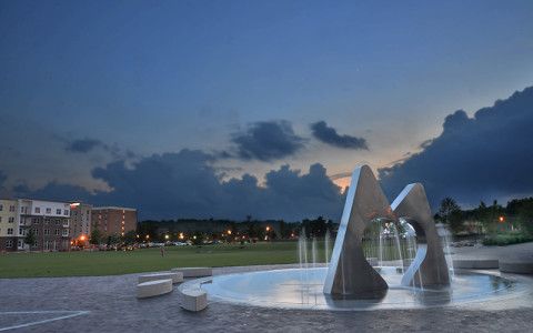 Heart fountain water feature at Marcum Park in Hamilton, OH